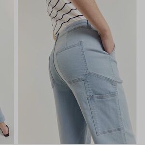 High Rise Light Wash Utility Straight Leg Ankle Jeans